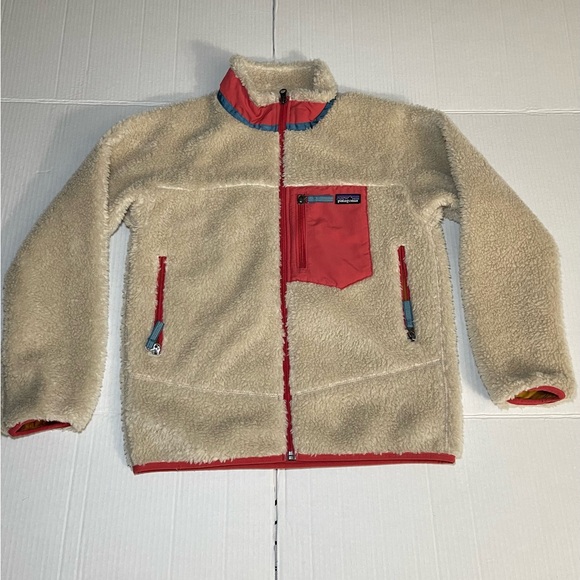 Patagonia Jacket Size L 12Sherpa Natural Sumac Red Retro X Fleece Kids